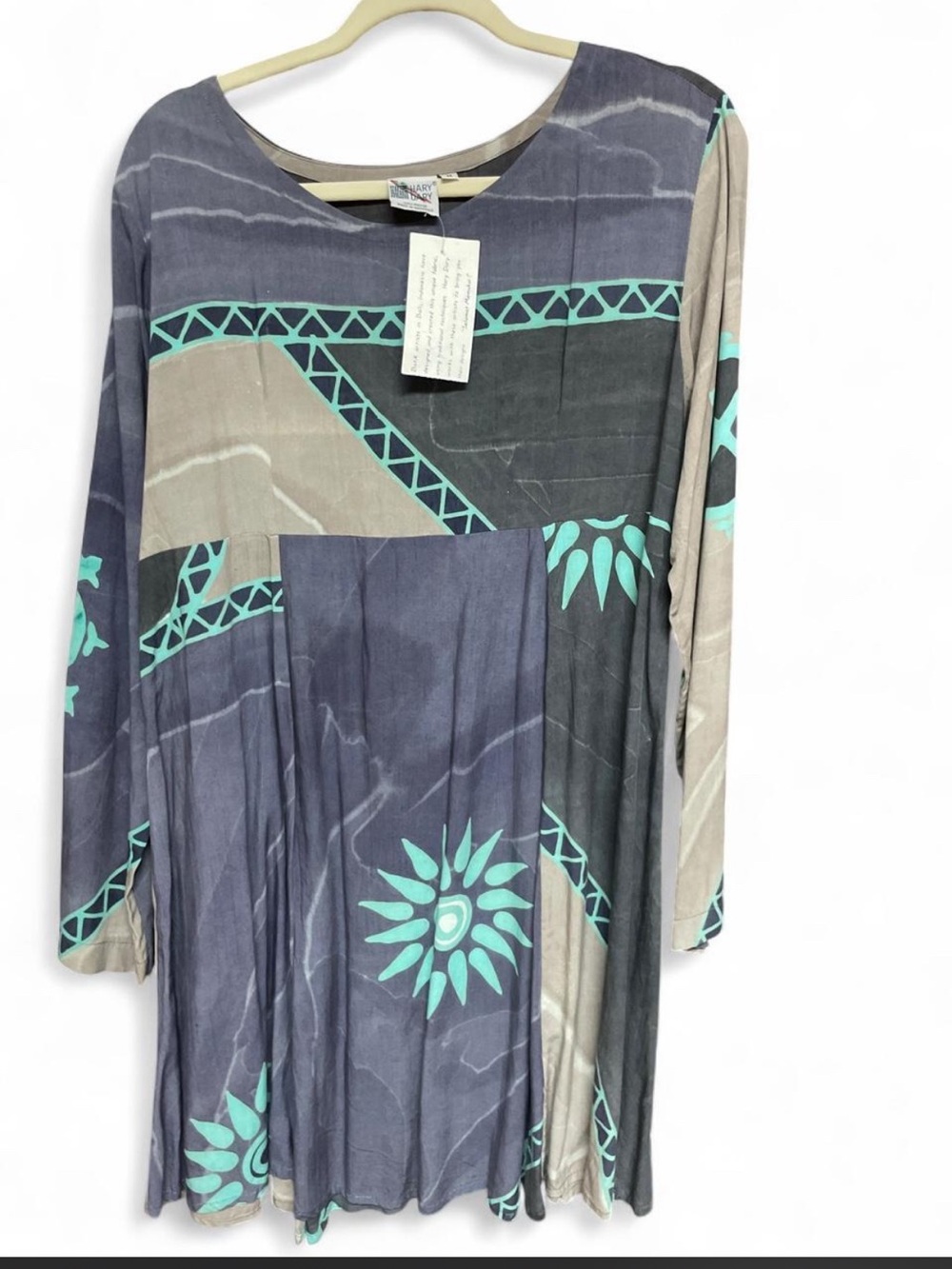 Casual Geometric Print Mini Dress in Gray & Teal